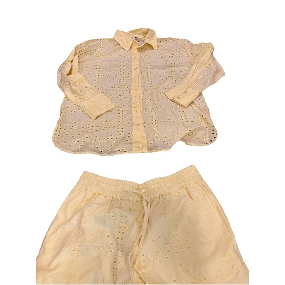 Calypso St Barth Yellow Medium Blouse & wide leg pant Set Eyelet Resort Spring - Picture 4 of 8